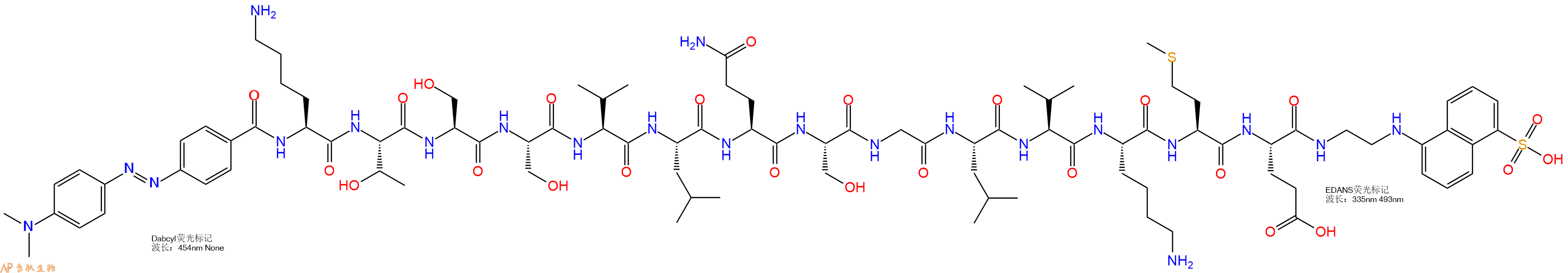 专肽生物产品DABCYL-Lys-Thr-Ser-Ser-Val-Leu-Gln-Ser-Gly-Leu-Val-Lys-Met-Glu-EDANS