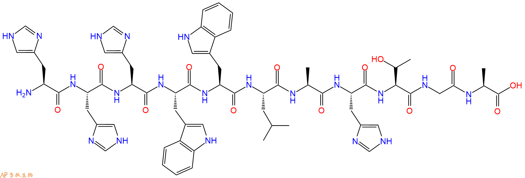 专肽生物产品H2N-His-His-His-Trp-Trp-Leu-Ala-His-Thr-Gly-Ala-OH