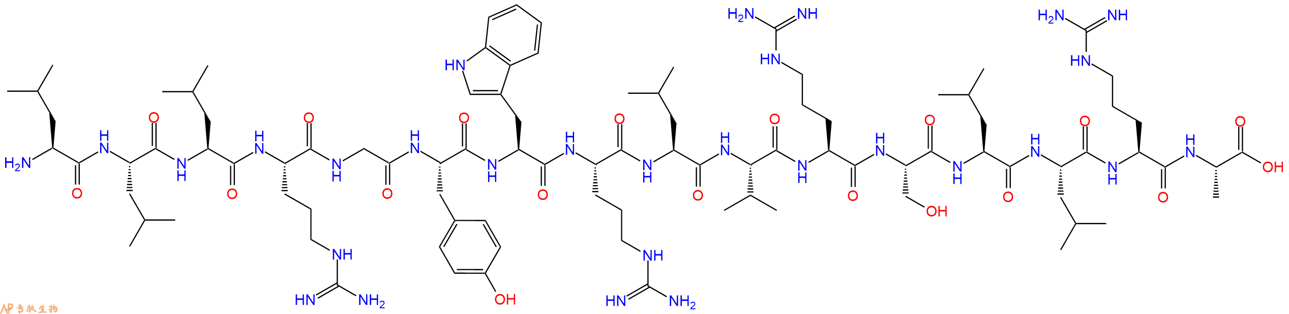 专肽生物产品H2N-Leu-Leu-Leu-Arg-Gly-Tyr-Trp-Arg-Leu-Val-Arg-Ser-Leu-Leu-Arg-Ala-OH