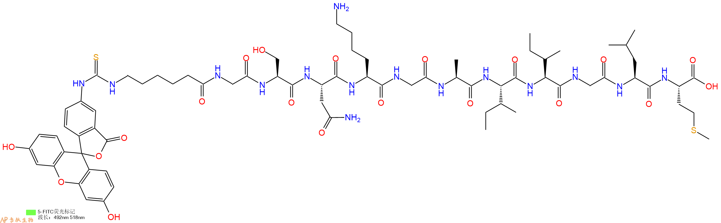 专肽生物产品5FITC-Ahx-Gly-Ser-Asn-Lys-Gly-Ala-Ile-Ile-Gly-Leu-Met-OH