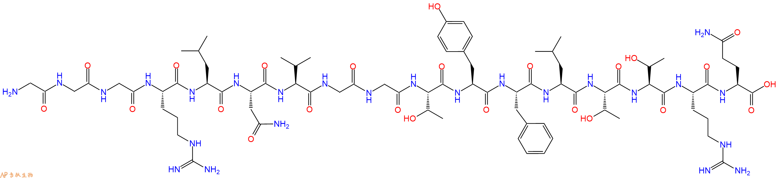 专肽生物产品H2N-Gly-Gly-Gly-Arg-Leu-Asn-Val-Gly-Gly-Thr-Tyr-Phe-Leu-Thr-Thr-Arg-Gln-OH