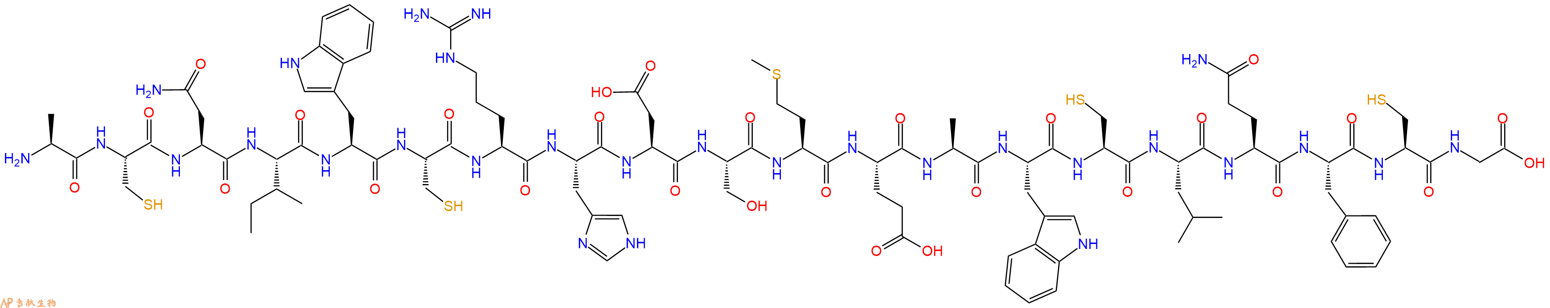 专肽生物产品H2N-Ala-Cys-Asn-Ile-Trp-Cys-Arg-His-Asp-Ser-Met-Glu-Ala-Trp-Cys-Leu-Gln-Phe-Cys-Gly-OH