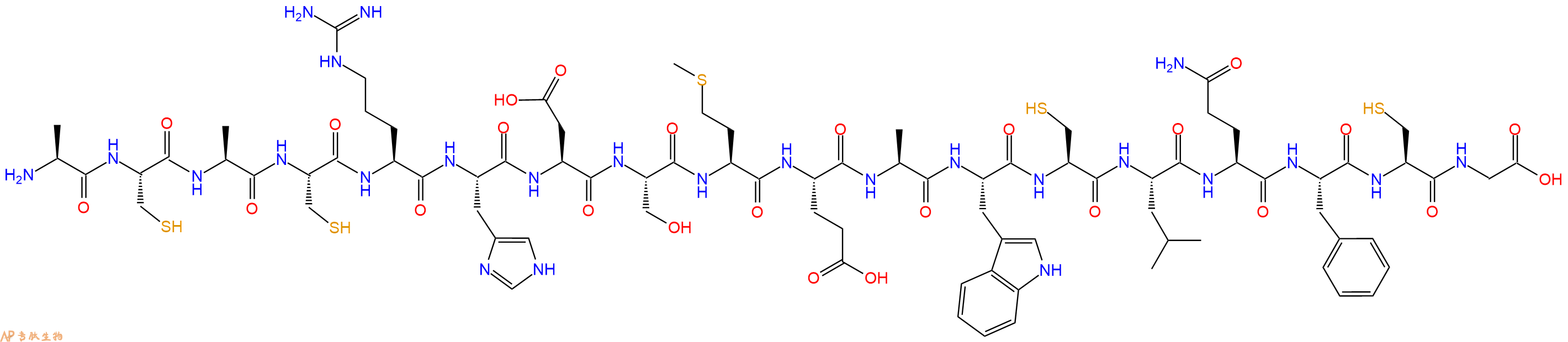 专肽生物产品H2N-Ala-Cys-Ala-Cys-Arg-His-Asp-Ser-Met-Glu-Ala-Trp-Cys-Leu-Gln-Phe-Cys-Gly-OH