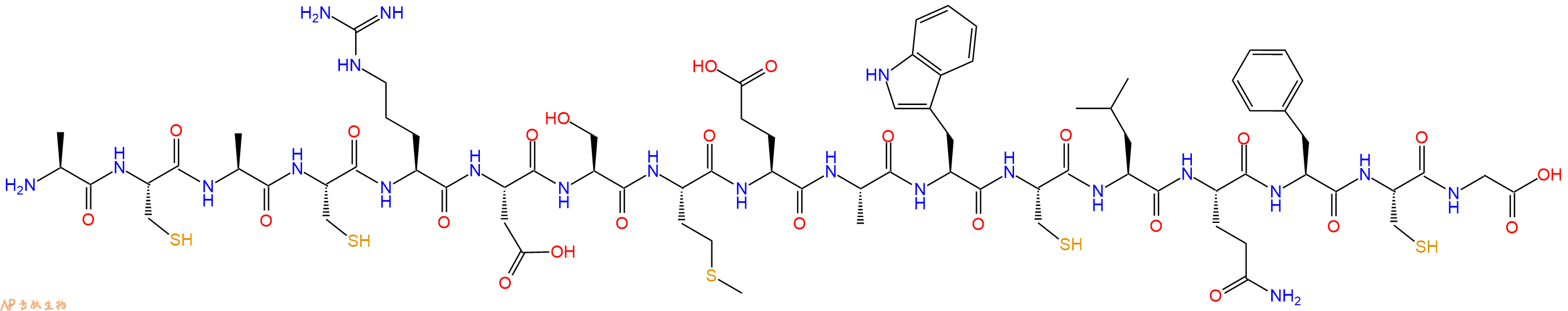专肽生物产品H2N-Ala-Cys-Ala-Cys-Arg-Asp-Ser-Met-Glu-Ala-Trp-Cys-Leu-Gln-Phe-Cys-Gly-OH