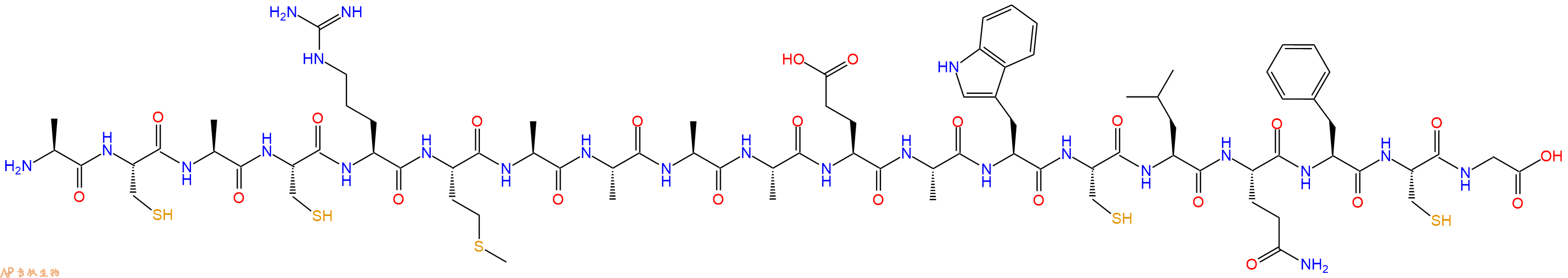 专肽生物产品H2N-Ala-Cys-Ala-Cys-Arg-Met-Ala-Ala-Ala-Ala-Glu-Ala-Trp-Cys-Leu-Gln-Phe-Cys-Gly-OH