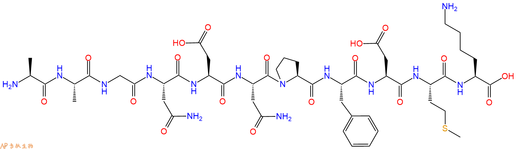 专肽生物产品H2N-Ala-Ala-Gly-Asn-Asp-Asn-Pro-Phe-Asp-Met-Lys-OH