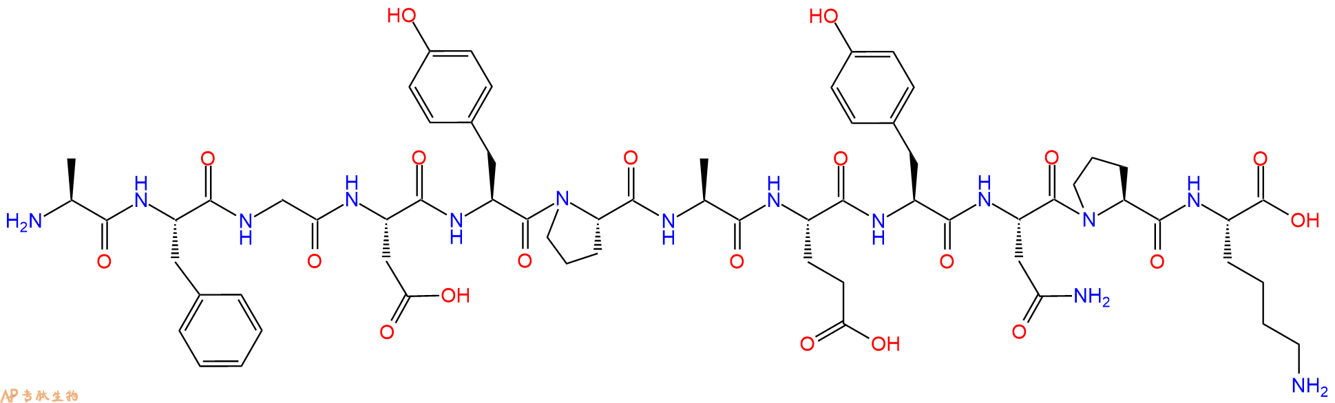 专肽生物产品H2N-Ala-Phe-Gly-Asp-Tyr-Pro-Ala-Glu-Tyr-Asn-Pro-Lys-OH