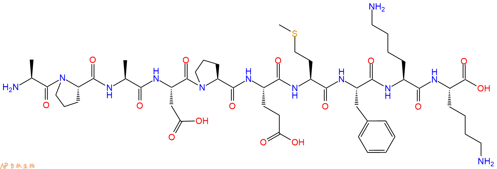 专肽生物产品H2N-Ala-Pro-Ala-Asp-Pro-Glu-Met-Phe-Lys-Lys-OH