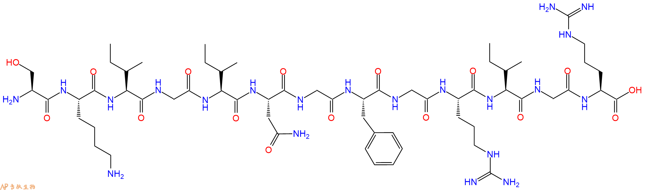 专肽生物产品H2N-Ser-Lys-Ile-Gly-Ile-Asn-Gly-Phe-Gly-Arg-Ile-Gly-Arg-OH