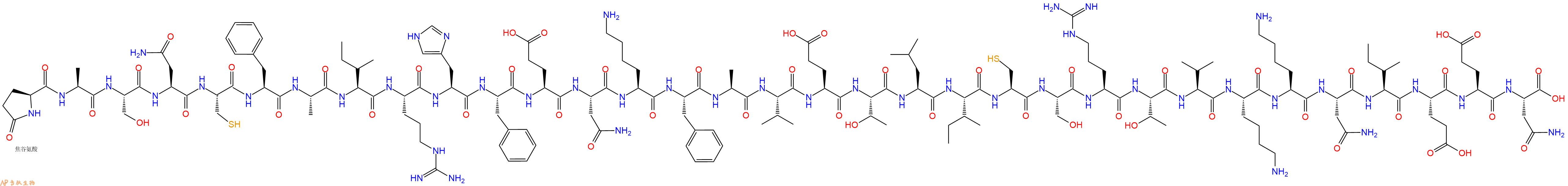 专肽生物产品Pyr-Ala-Ser-Asn-Cys-Phe-Ala-Ile-Arg-His-Phe-Glu-Asn-Lys-Phe-Ala-Val-Glu-Thr-Leu-Ile-Cys-Ser-Arg-Thr-Val-Lys-Lys-Asn-Ile-Glu-Glu-Asn-OH