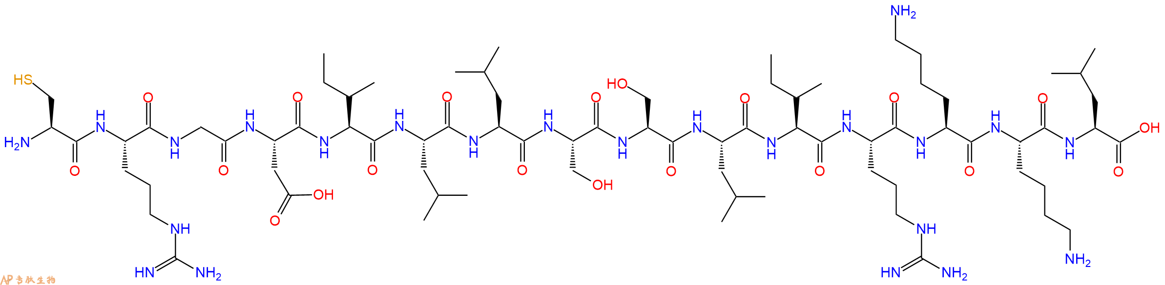 专肽生物产品H2N-Cys-Arg-Gly-Asp-Ile-Leu-Leu-Ser-Ser-Leu-Ile-Arg-Lys-Lys-Leu-OH
