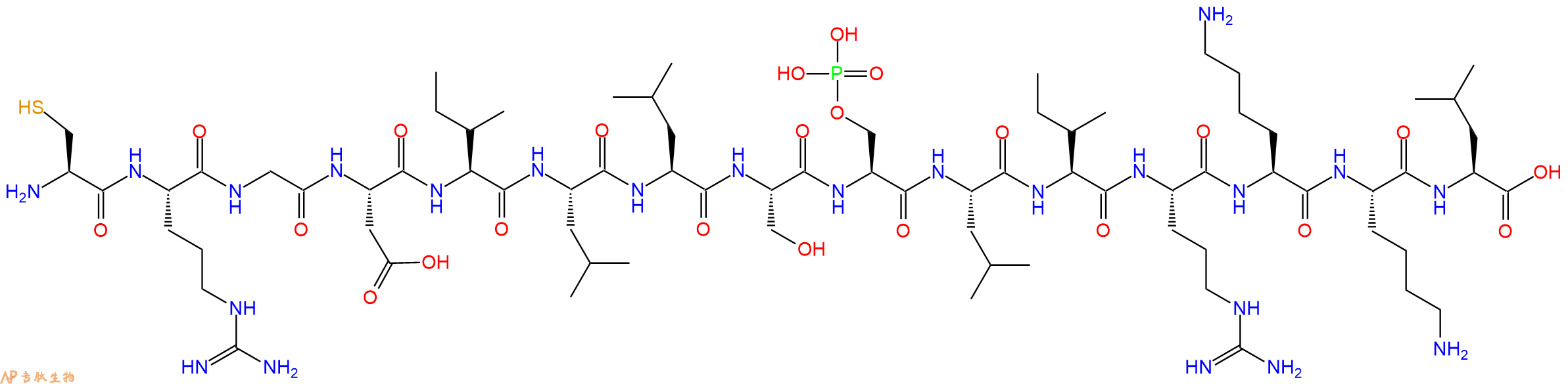 专肽生物产品H2N-Cys-Arg-Gly-Asp-Ile-Leu-Leu-Ser-Ser(PO3H2)-Leu-Ile-Arg-Lys-Lys-Leu-OH
