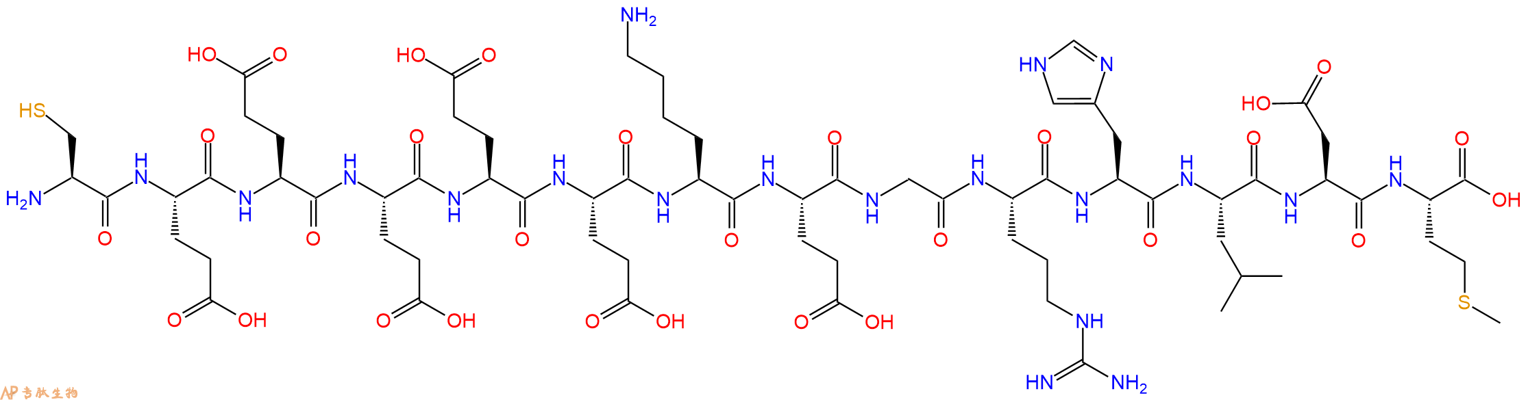 专肽生物产品H2N-Cys-Glu-Glu-Glu-Glu-Glu-Lys-Glu-Gly-Arg-His-Leu-Asp-Met-OH