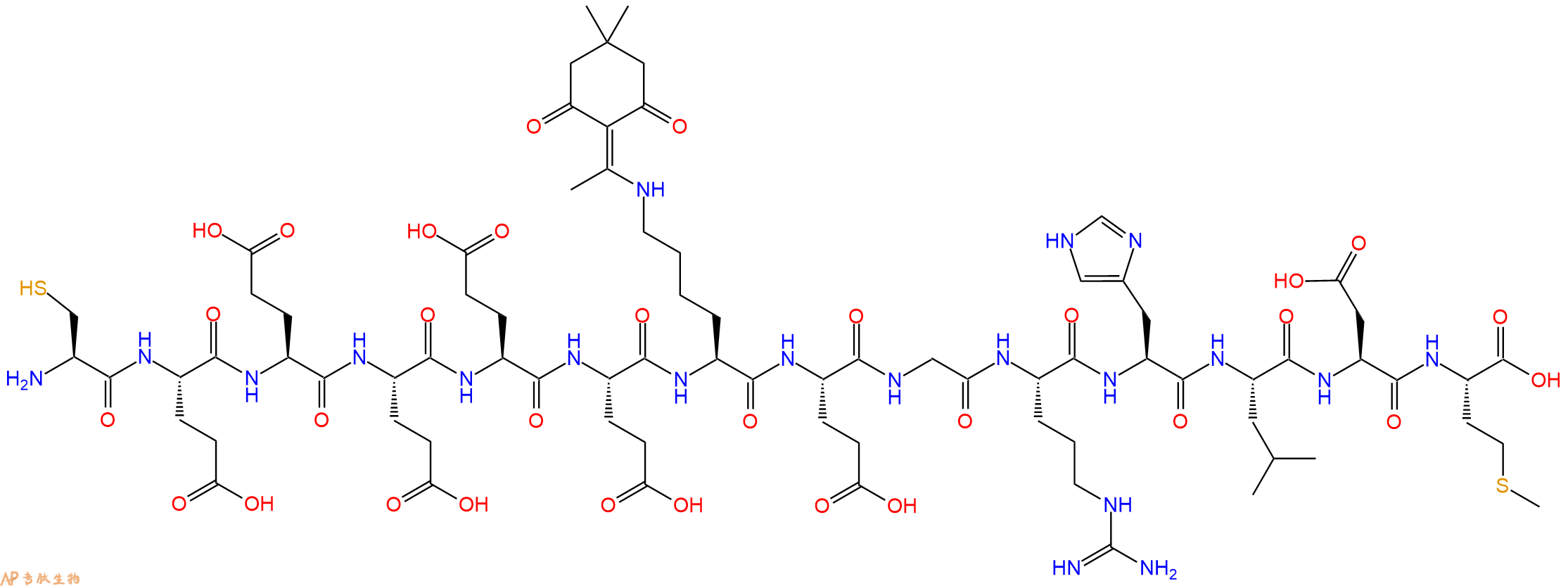 专肽生物产品H2N-Cys-Glu-Glu-Glu-Glu-Glu-Lys(Dde)-Glu-Gly-Arg-His-Leu-Asp-Met-OH