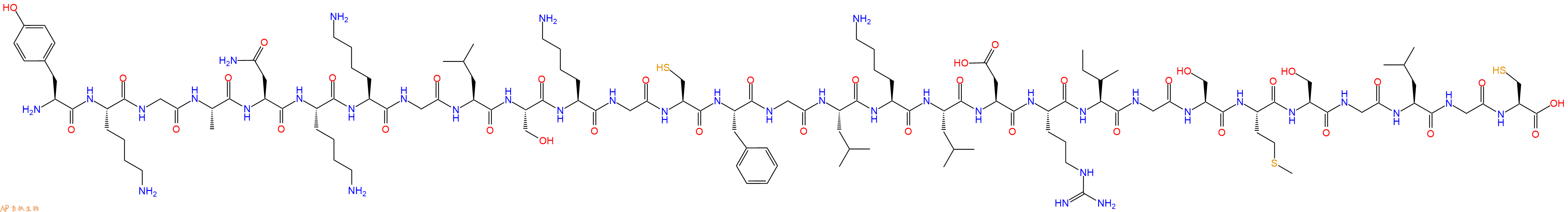 专肽生物产品H2N-Tyr-Lys-Gly-Ala-Asn-Lys-Lys-Gly-Leu-Ser-Lys-Gly-Cys-Phe-Gly-Leu-Lys-Leu-Asp-Arg-Ile-Gly-Ser-Met-Ser-Gly-Leu-Gly-Cys-OH