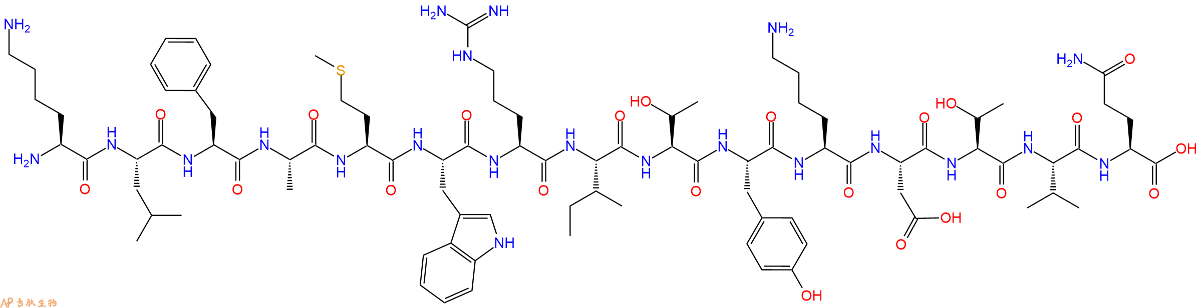 专肽生物产品H2N-Lys-Leu-Phe-Ala-Met-Trp-Arg-Ile-Thr-Tyr-Lys-Asp-Thr-Val-Gln-OH