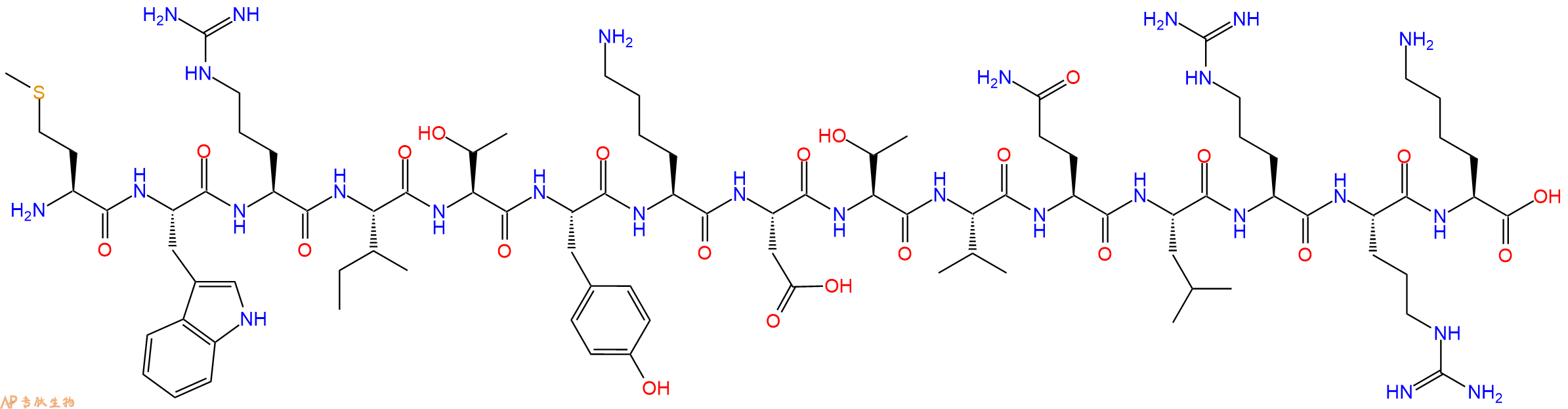 专肽生物产品H2N-Met-Trp-Arg-Ile-Thr-Tyr-Lys-Asp-Thr-Val-Gln-Leu-Arg-Arg-Lys-OH