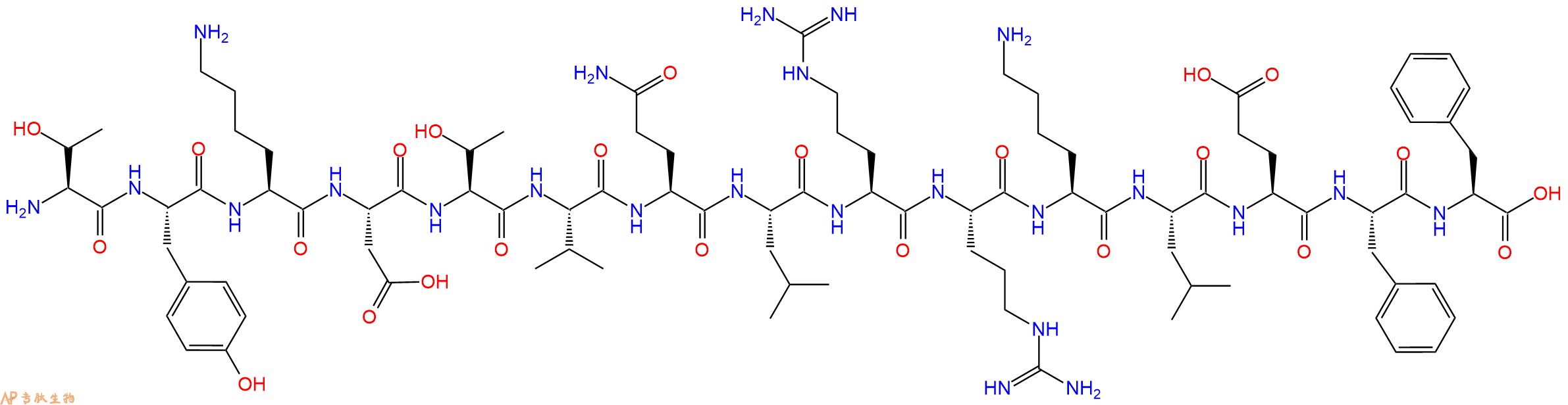 专肽生物产品H2N-Thr-Tyr-Lys-Asp-Thr-Val-Gln-Leu-Arg-Arg-Lys-Leu-Glu-Phe-Phe-OH
