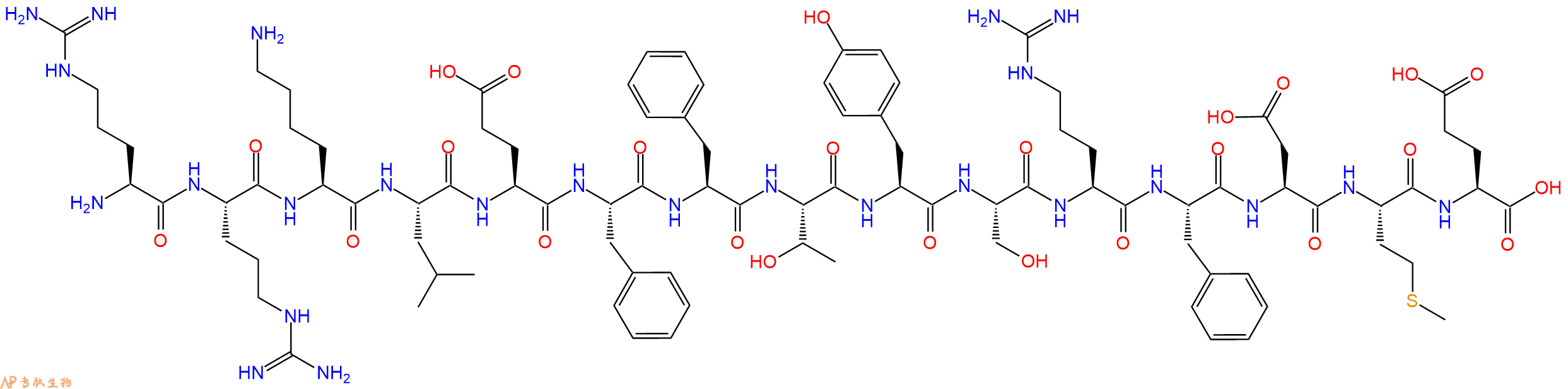 专肽生物产品H2N-Arg-Arg-Lys-Leu-Glu-Phe-Phe-Thr-Tyr-Ser-Arg-Phe-Asp-Met-Glu-OH