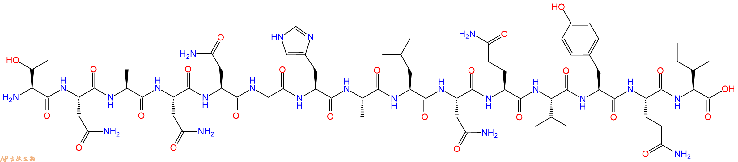 专肽生物产品H2N-Thr-Asn-Ala-Asn-Asn-Gly-His-Ala-Leu-Asn-Gln-Val-Tyr-Gln-Ile-OH