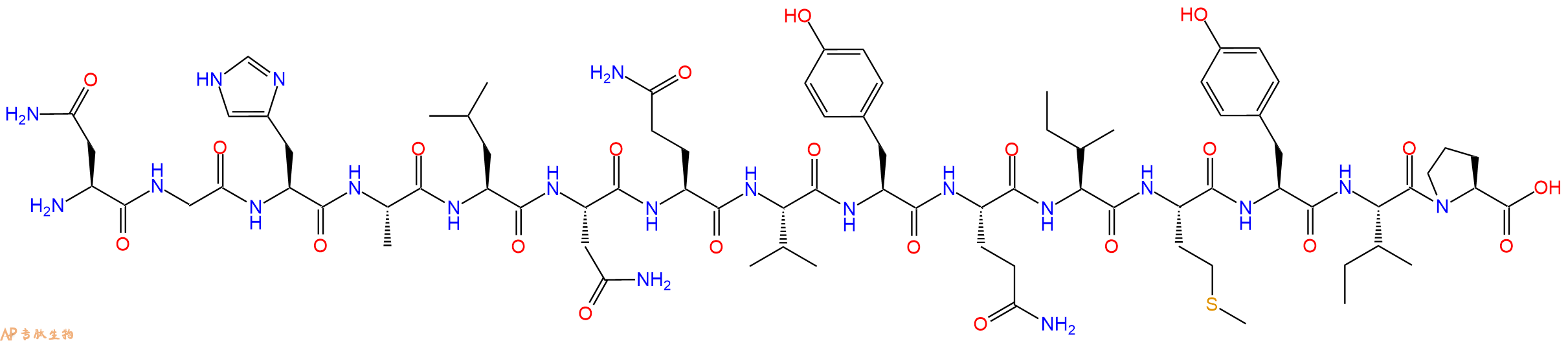 专肽生物产品H2N-Asn-Gly-His-Ala-Leu-Asn-Gln-Val-Tyr-Gln-Ile-Met-Tyr-Ile-Pro-OH
