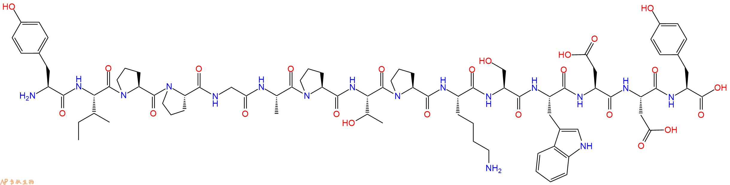 专肽生物产品H2N-Tyr-Ile-Pro-Pro-Gly-Ala-Pro-Thr-Pro-Lys-Ser-Trp-Asp-Asp-Tyr-OH