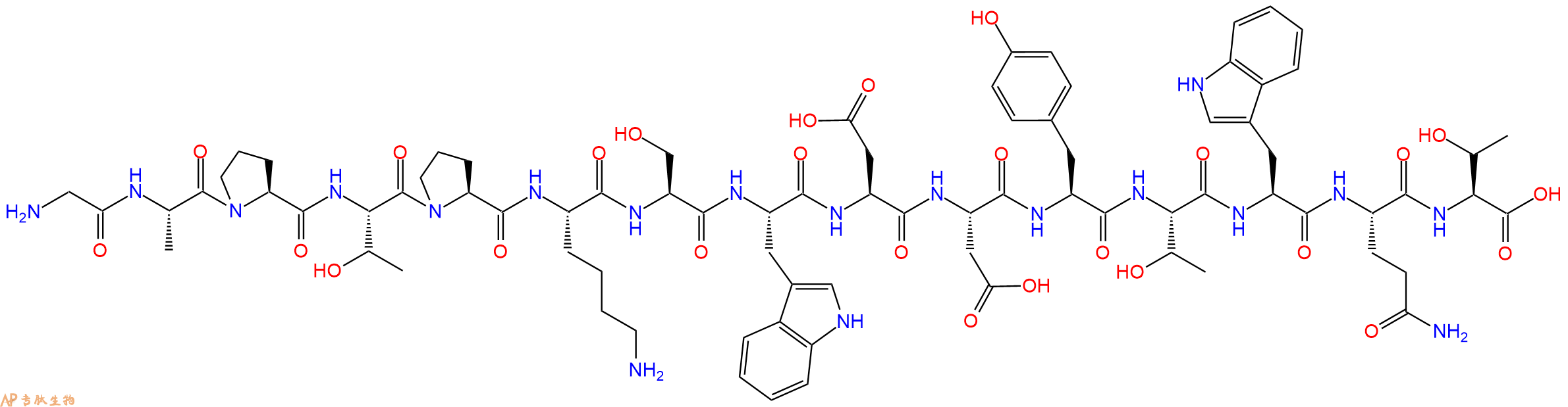 专肽生物产品H2N-Gly-Ala-Pro-Thr-Pro-Lys-Ser-Trp-Asp-Asp-Tyr-Thr-Trp-Gln-Thr-OH