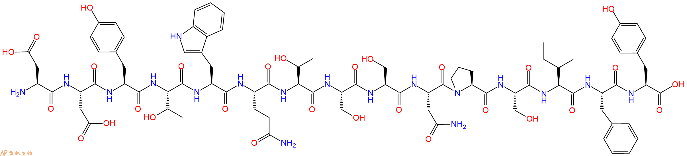专肽生物产品H2N-Asp-Asp-Tyr-Thr-Trp-Gln-Thr-Ser-Ser-Asn-Pro-Ser-Ile-Phe-Tyr-OH