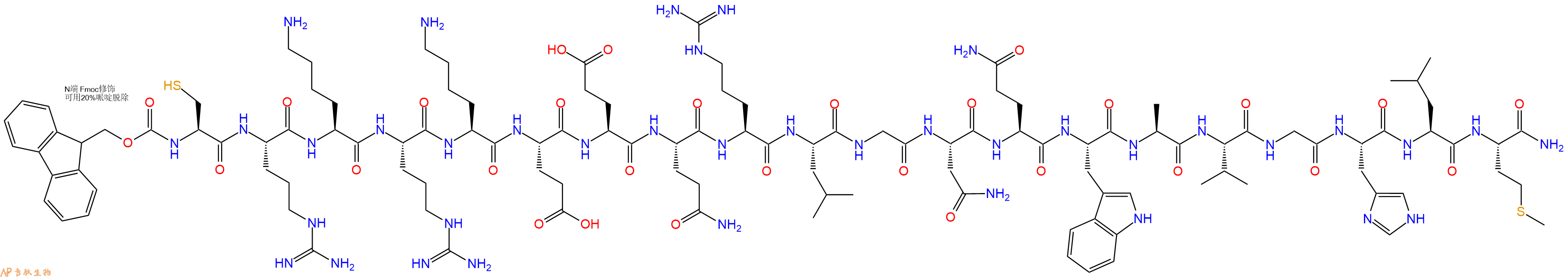 专肽生物产品Fmoc-Cys-Arg-Lys-Arg-Lys-Glu-Glu-Gln-Arg-Leu-Gly-Asn-Gln-Trp-Ala-Val-Gly-His-Leu-Met-CONH2