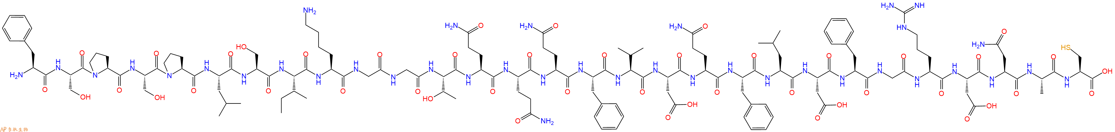 专肽生物产品H2N-Phe-Ser-Pro-Ser-Pro-Leu-Ser-Ile-Lys-Gly-Gly-Thr-Gln-Gln-Gln-Phe-Val-Asp-Gln-Phe-Leu-Asp-Phe-Gly-Arg-Asp-Asn-Ala-Cys-OH