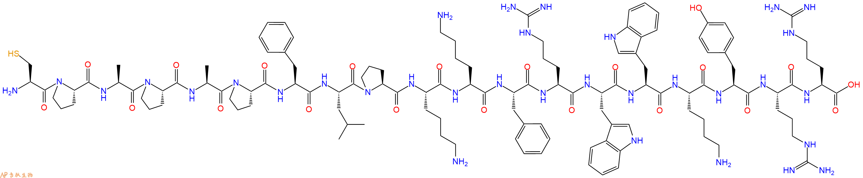 专肽生物产品H2N-Cys-Pro-Ala-Pro-Ala-Pro-Phe-Leu-Pro-Lys-Lys-Phe-Arg-Trp-Trp-Lys-Tyr-Arg-Arg-OH