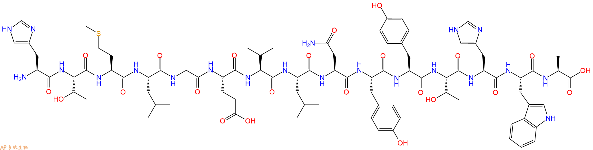 专肽生物产品H2N-His-Thr-Met-Leu-Gly-Glu-Val-Leu-Asn-Tyr-Tyr-Thr-His-Trp-Ala-OH