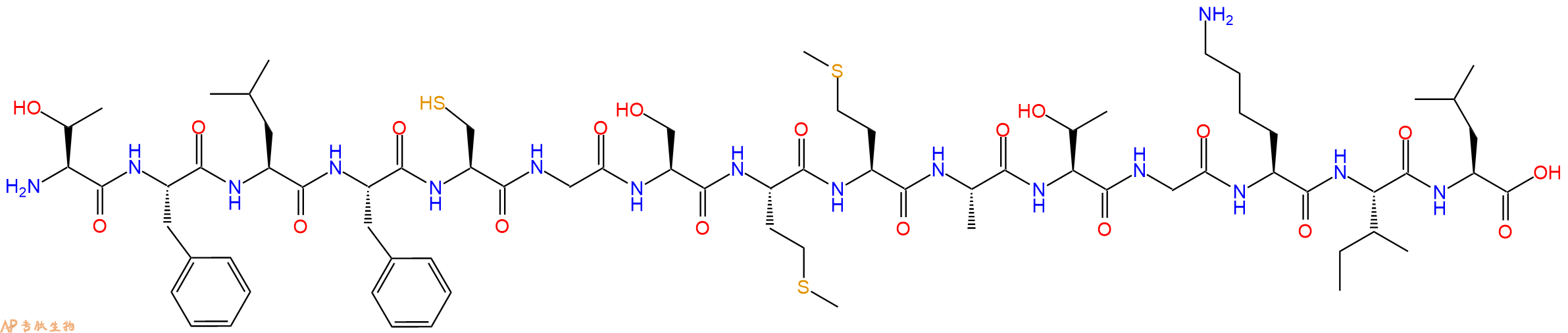 专肽生物产品H2N-Thr-Phe-Leu-Phe-Cys-Gly-Ser-Met-Met-Ala-Thr-Gly-Lys-Ile-Leu-OH
