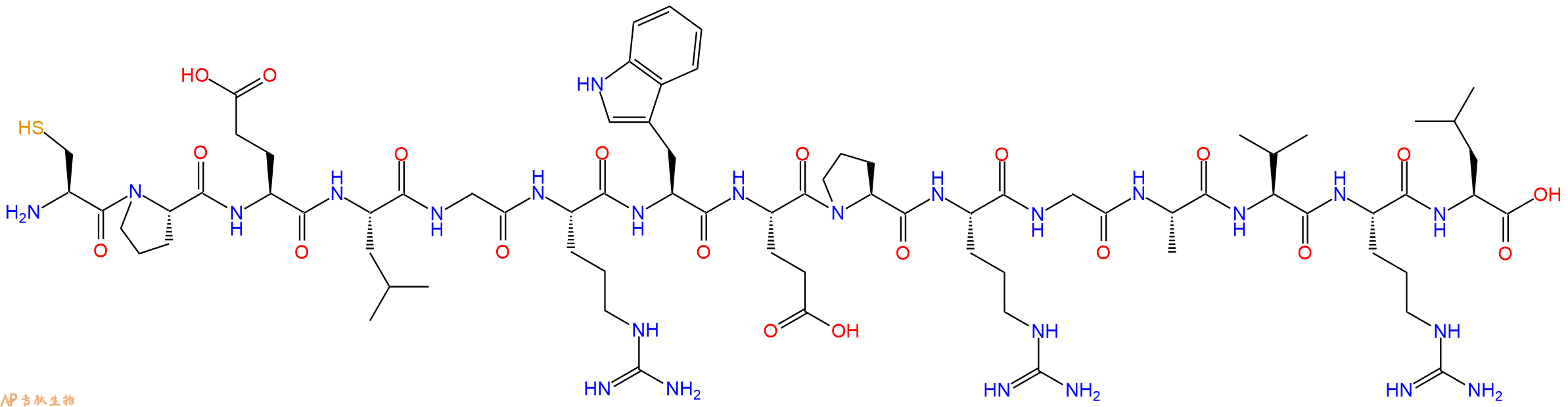 专肽生物产品H2N-Cys-Pro-Glu-Leu-Gly-Arg-Trp-Glu-Pro-Arg-Gly-Ala-Val-Arg-Leu-OH