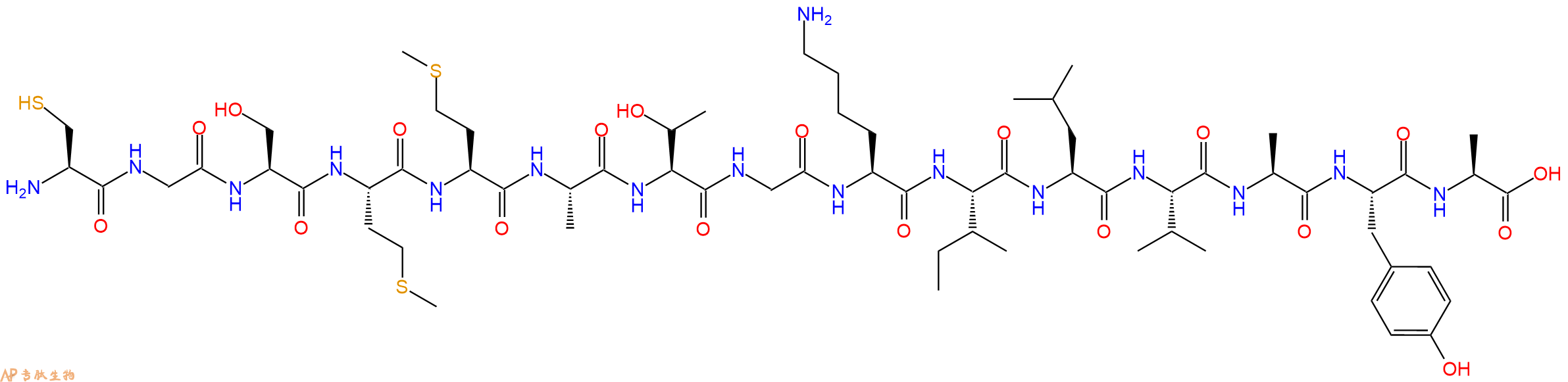 专肽生物产品H2N-Cys-Gly-Ser-Met-Met-Ala-Thr-Gly-Lys-Ile-Leu-Val-Ala-Tyr-Ala-OH