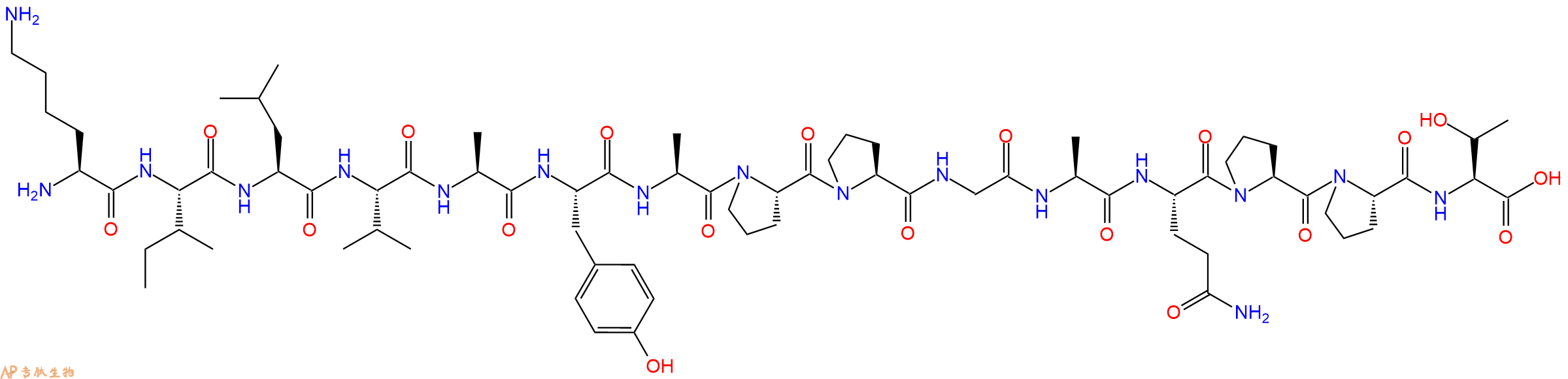 专肽生物产品H2N-Lys-Ile-Leu-Val-Ala-Tyr-Ala-Pro-Pro-Gly-Ala-Gln-Pro-Pro-Thr-OH