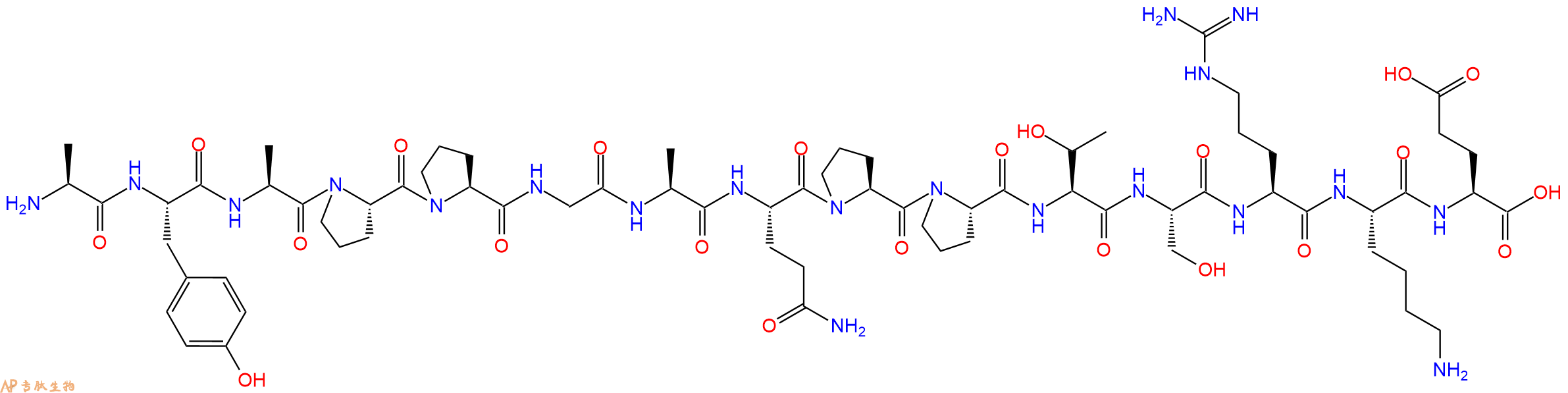 专肽生物产品H2N-Ala-Tyr-Ala-Pro-Pro-Gly-Ala-Gln-Pro-Pro-Thr-Ser-Arg-Lys-Glu-OH