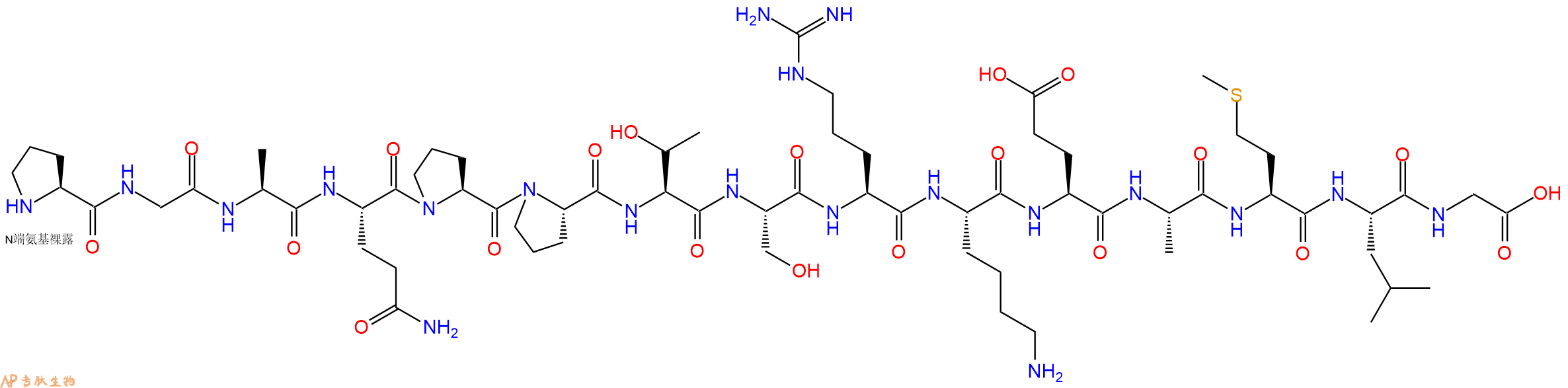 专肽生物产品H2N-Pro-Gly-Ala-Gln-Pro-Pro-Thr-Ser-Arg-Lys-Glu-Ala-Met-Leu-Gly-OH