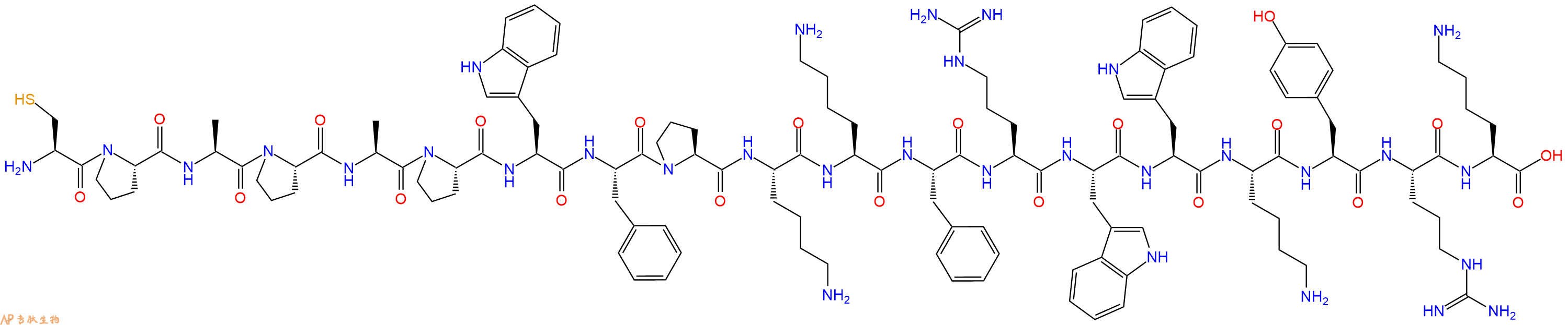 专肽生物产品H2N-Cys-Pro-Ala-Pro-Ala-Pro-Trp-Phe-Pro-Lys-Lys-Phe-Arg-Trp-Trp-Lys-Tyr-Arg-Lys-OH