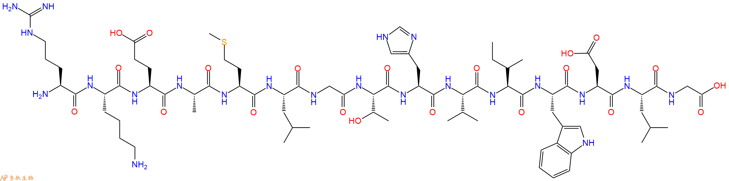 专肽生物产品H2N-Arg-Lys-Glu-Ala-Met-Leu-Gly-Thr-His-Val-Ile-Trp-Asp-Leu-Gly-OH