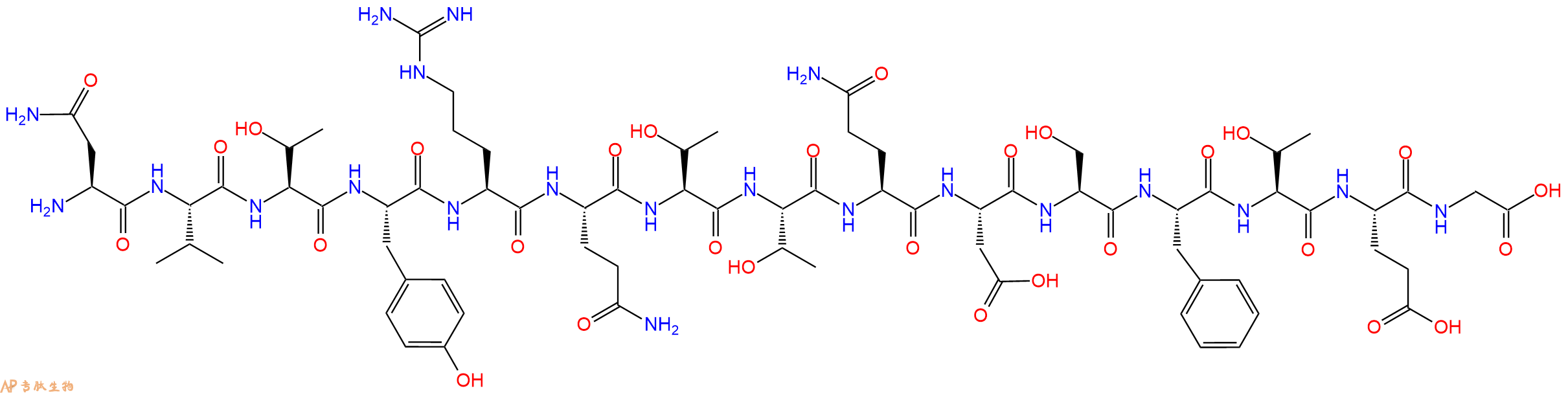 专肽生物产品H2N-Asn-Val-Thr-Tyr-Arg-Gln-Thr-Thr-Gln-Asp-Ser-Phe-Thr-Glu-Gly-OH