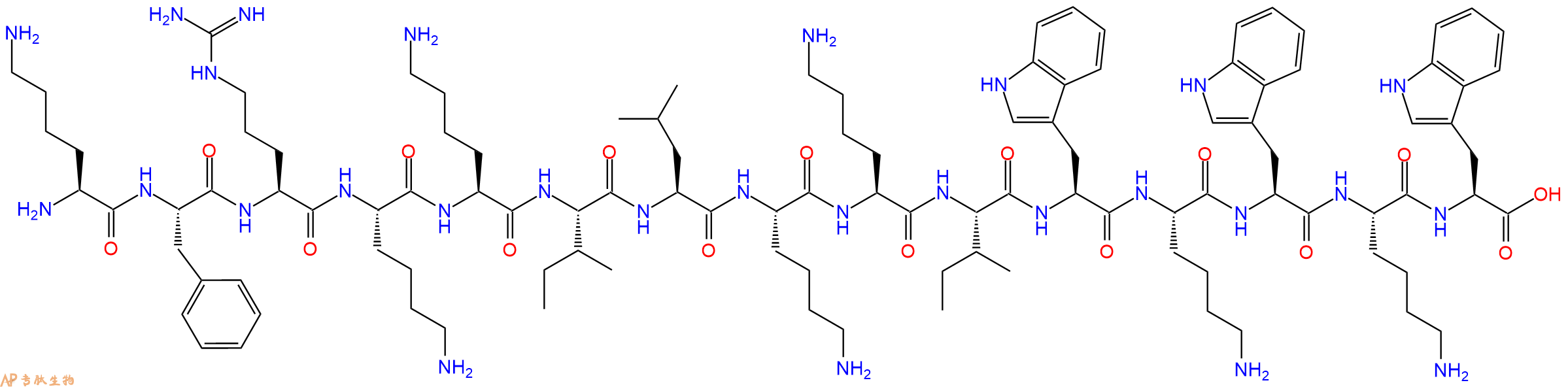 专肽生物产品H2N-Lys-Phe-Arg-Lys-Lys-Ile-Leu-Lys-Lys-Ile-Trp-Lys-Trp-Lys-Trp-OH