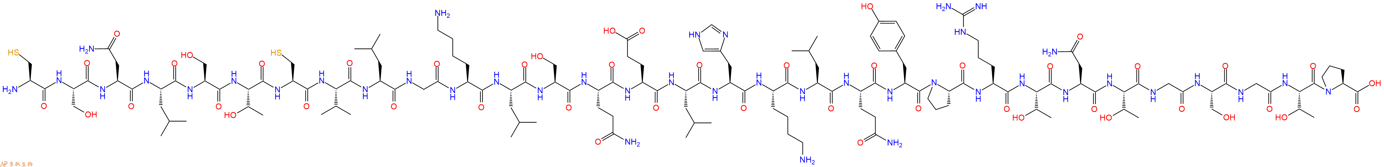 专肽生物产品H2N-Cys-Ser-Asn-Leu-Ser-Thr-Cys-Val-Leu-Gly-Lys-Leu-Ser-Gln-Glu-Leu-His-Lys-Leu-Gln-Tyr-Pro-Arg-Thr-Asn-Thr-Gly-Ser-Gly-Thr-Pro-OH