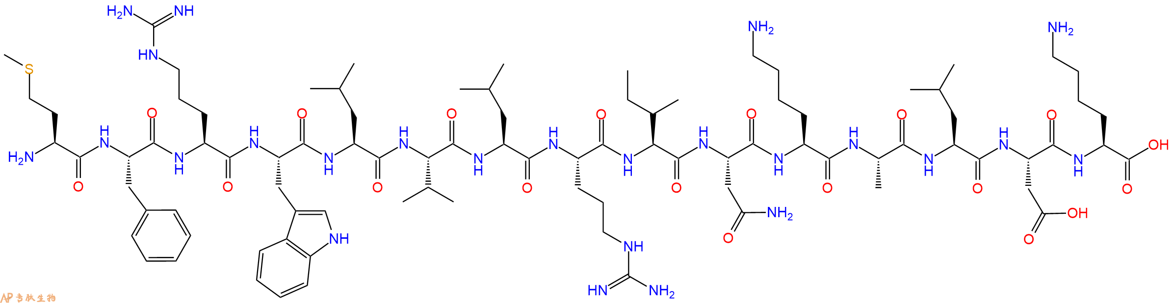 专肽生物产品H2N-Met-Phe-Arg-Trp-Leu-Val-Leu-Arg-Ile-Asn-Lys-Ala-Leu-Asp-Lys-OH