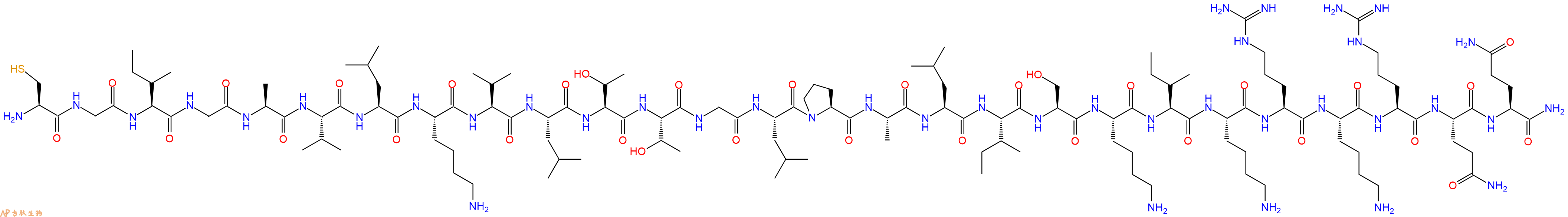 专肽生物产品H2N-Cys-Gly-Ile-Gly-Ala-Val-Leu-Lys-Val-Leu-Thr-Thr-Gly-Leu-Pro-Ala-Leu-Ile-Ser-Lys-Ile-Lys-Arg-Lys-Arg-Gln-Gln-CONH2