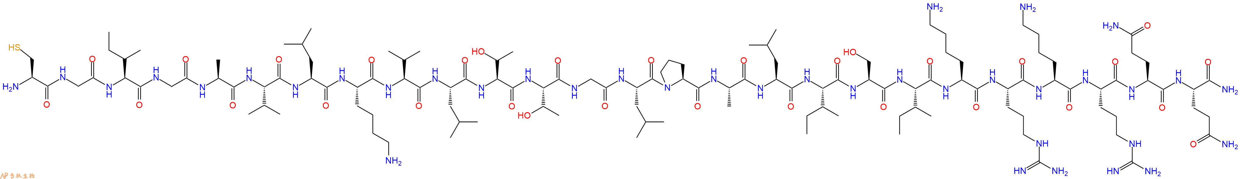 专肽生物产品H2N-Cys-Gly-Ile-Gly-Ala-Val-Leu-Lys-Val-Leu-Thr-Thr-Gly-Leu-Pro-Ala-Leu-Ile-Ser-Ile-Lys-Arg-Lys-Arg-Gln-Gln-CONH2