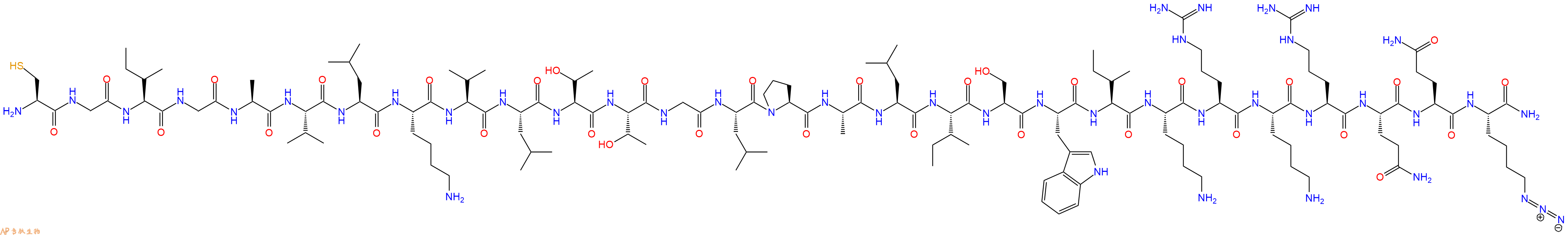 专肽生物产品H2N-Cys-Gly-Ile-Gly-Ala-Val-Leu-Lys-Val-Leu-Thr-Thr-Gly-Leu-Pro-Ala-Leu-Ile-Ser-Trp-Ile-Lys-Arg-Lys-Arg-Gln-Gln-Lys(N3)-CONH2