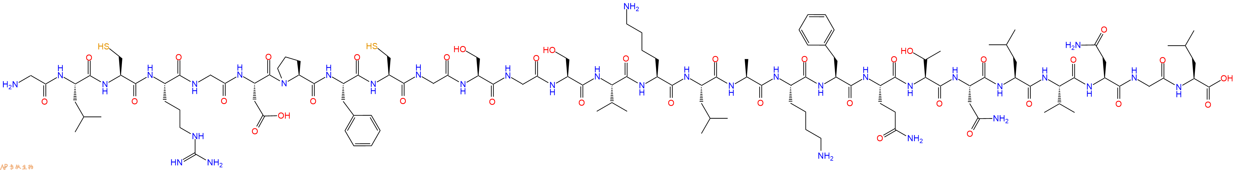 专肽生物产品H2N-Gly-Leu-Cys-Arg-Gly-Asp-Pro-Phe-Cys-Gly-Ser-Gly-Ser-Val-Lys-Leu-Ala-Lys-Phe-Gln-Thr-Asn-Leu-Val-Asn-Gly-Leu-OH