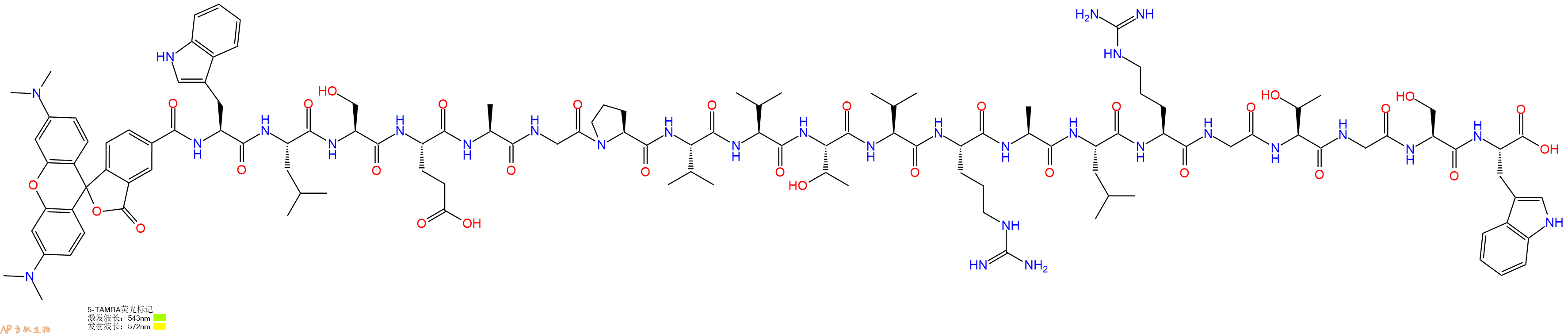 专肽生物产品5TAMRA-Trp-Leu-Ser-Glu-Ala-Gly-Pro-Val-Val-Thr-Val-Arg-Ala-Leu-Arg-Gly-Thr-Gly-Ser-Trp-OH