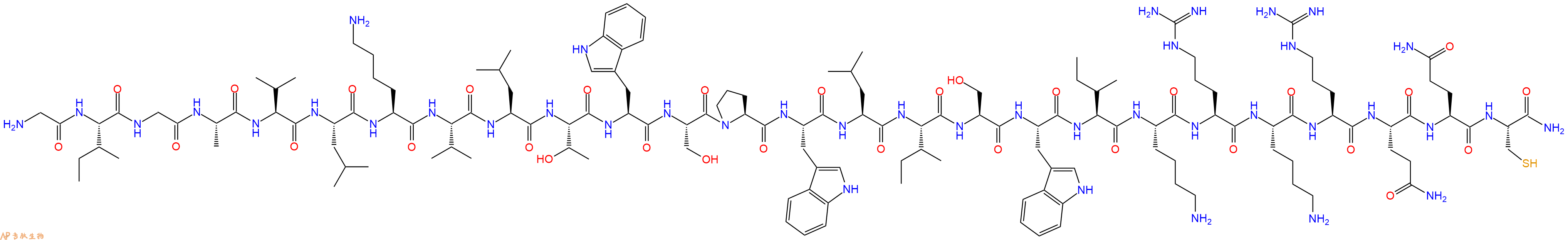 专肽生物产品H2N-Gly-Ile-Gly-Ala-Val-Leu-Lys-Val-Leu-Thr-Trp-Ser-Pro-Trp-Leu-Ile-Ser-Trp-Ile-Lys-Arg-Lys-Arg-Gln-Gln-Cys-CONH2